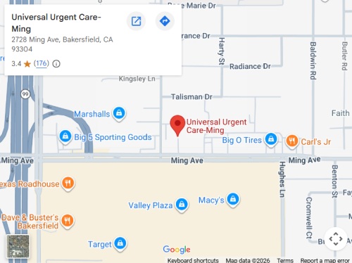 Get Directions to Universal Urgent Care at 2728 Ming Ave in Bakersfield, CA Get Directions to Universal Urgent Care at 2728 Ming Ave in Bakersfield, CA